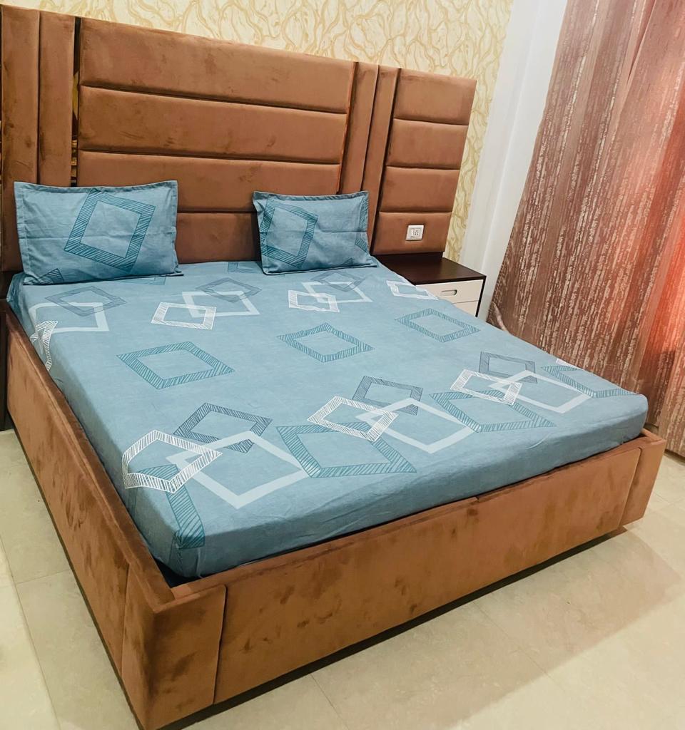 Sky blue color diamond designed fitted premium bedsheet 